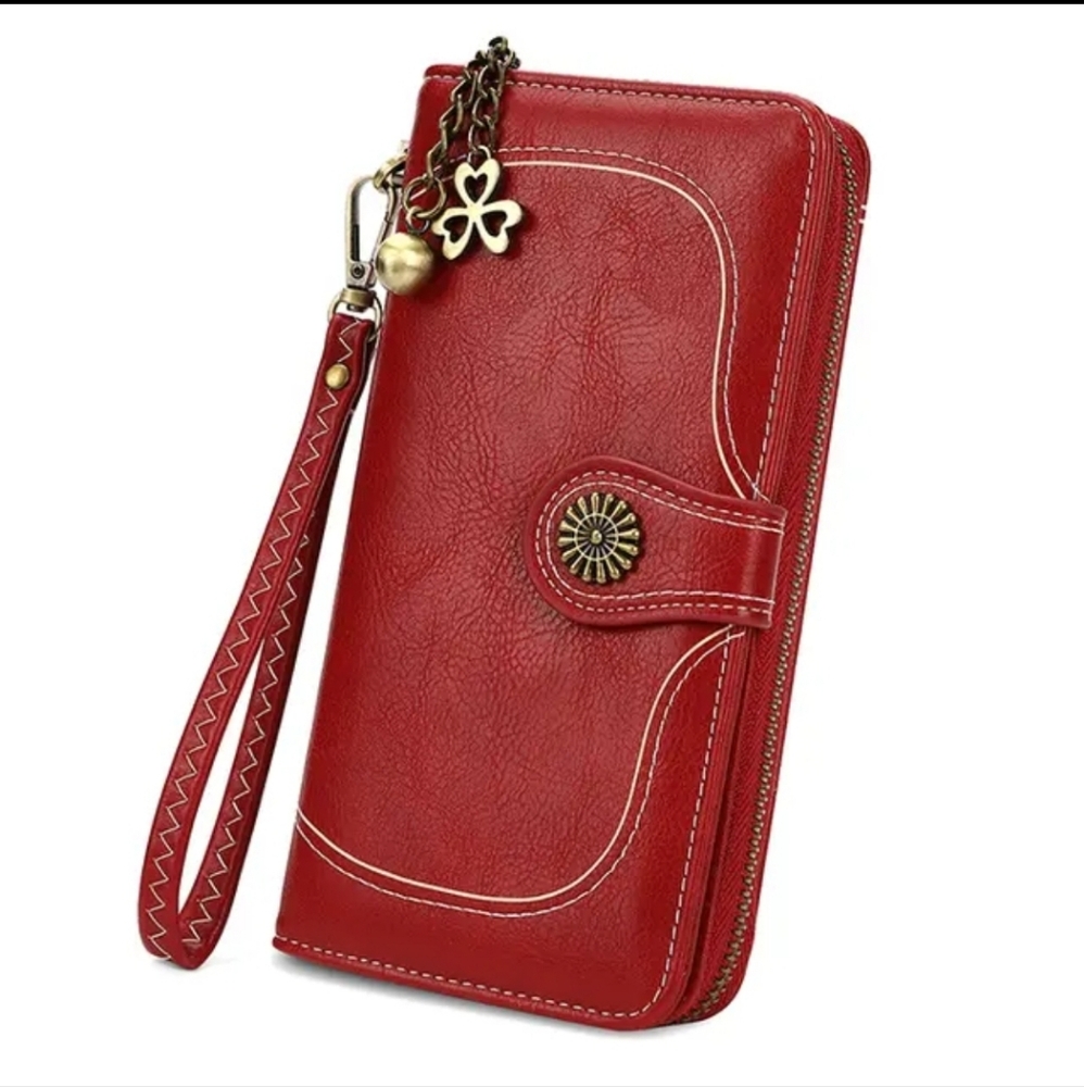 NEENA Womens Wallet Leather Bifold Card Holder with Zipper Coin Pocket